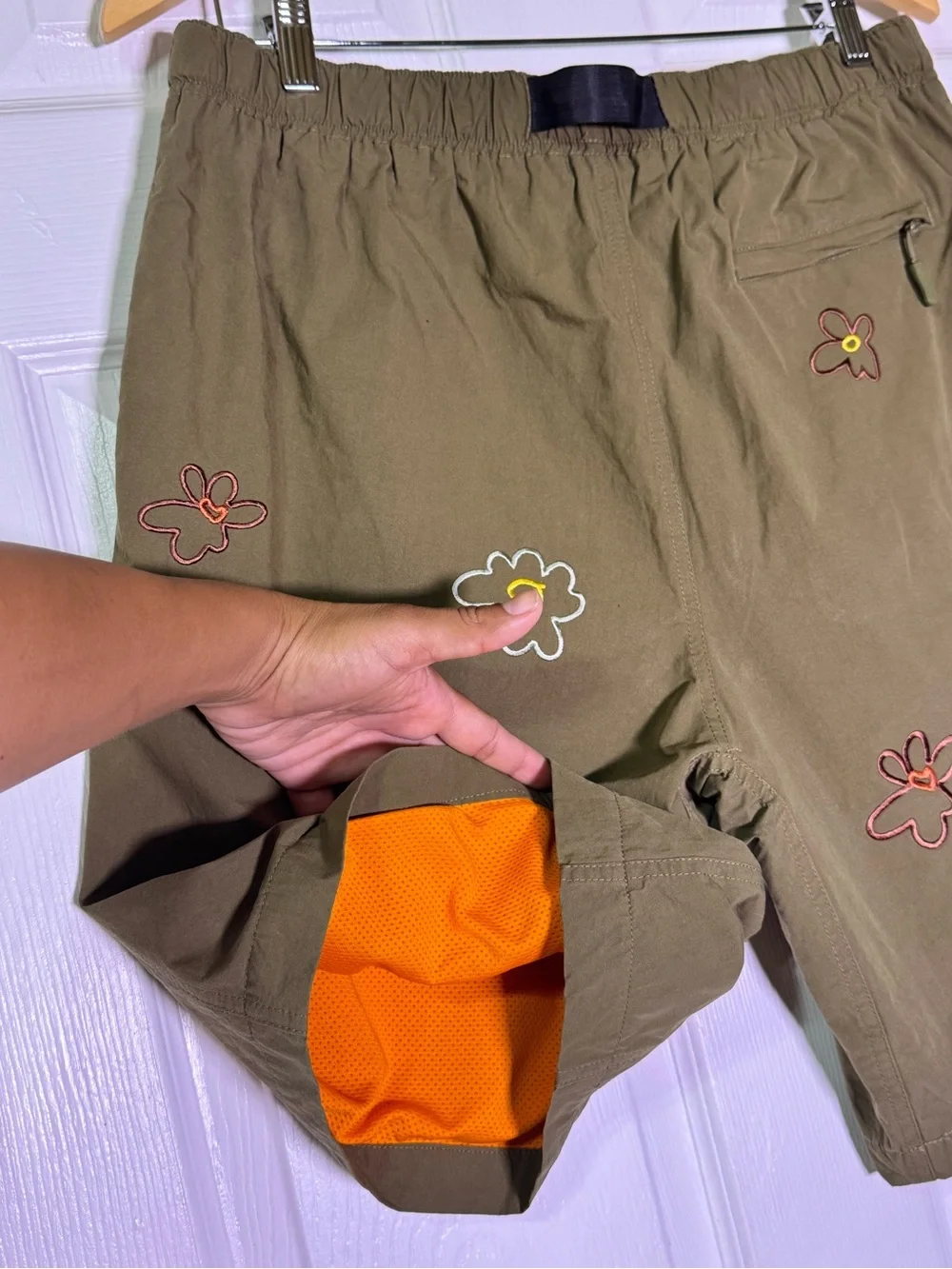 Men's Olive Green Floral Embroidered Athletic Shorts